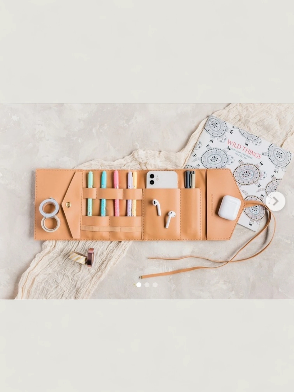 Katherine Tech Organizer Roll-up -Tan- Vegan leather- accessories holder